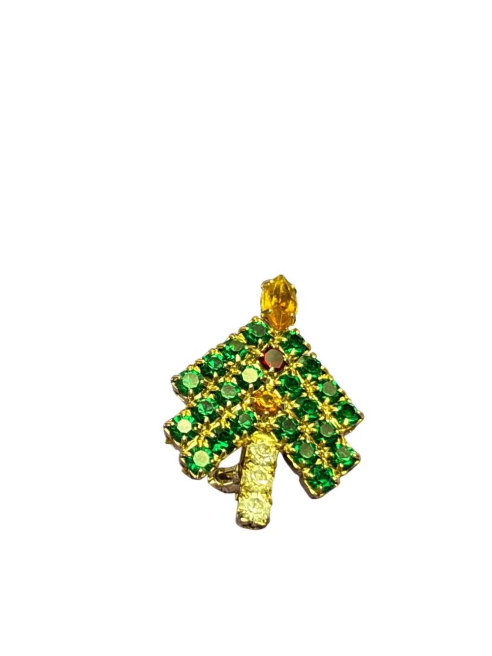 Vintage Rhinestone Christmas Tree Brooch Pin Goldtone 1.25 inches